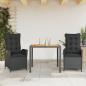 Preview: ARDEBO.de - 3-tlg. Garten-Essgruppe mit Kissen Schwarz Poly Rattan