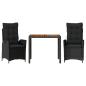 Preview: 3-tlg. Garten-Essgruppe mit Kissen Schwarz Poly Rattan
