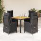Preview: ARDEBO.de - 5-tlg. Garten-Essgruppe mit Kissen Schwarz Poly Rattan