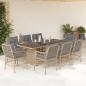 Preview: ARDEBO.de - 9-tlg. Garten-Essgruppe mit Kissen Beigemischung Poly Rattan