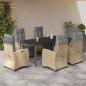 Preview: ARDEBO.de - 7-tlg. Garten-Essgruppe mit Kissen Beigemischung Poly Rattan
