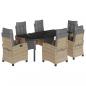 Preview: 7-tlg. Garten-Essgruppe mit Kissen Beigemischung Poly Rattan