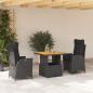 Preview: ARDEBO.de - 3-tlg. Garten-Essgruppe mit Kissen Schwarz Poly Rattan
