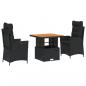 Preview: 3-tlg. Garten-Essgruppe mit Kissen Schwarz Poly Rattan