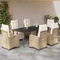 Preview: ARDEBO.de - 7-tlg. Garten-Essgruppe mit Kissen Beige Poly Rattan