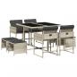Preview: 9-tlg. Garten-Essgruppe mit Kissen Hellgrau Poly Rattan