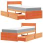 Preview: Bett mit Schubladen und Matratze Wachsbraun 100x200 Massivholz