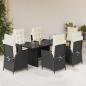Preview: ARDEBO.de - 7-tlg. Garten-Essgruppe mit Kissen Schwarz Poly Rattan