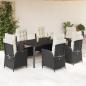 Preview: ARDEBO.de - 7-tlg. Garten-Essgruppe mit Kissen Schwarz Poly Rattan