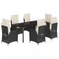 Preview: 7-tlg. Garten-Essgruppe mit Kissen Schwarz Poly Rattan