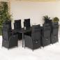 Preview: ARDEBO.de - 9-tlg. Garten-Essgruppe mit Kissen Schwarz Poly Rattan