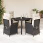 Preview: ARDEBO.de - 5-tlg. Garten-Essgruppe mit Kissen Schwarz Poly Rattan