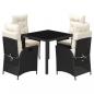 Preview: 5-tlg. Garten-Essgruppe mit Kissen Schwarz Poly Rattan
