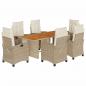 Preview: 7-tlg. Garten-Essgruppe mit Kissen Beige Poly Rattan