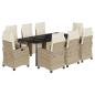 Preview: 9-tlg. Garten-Essgruppe mit Kissen Beige Poly Rattan