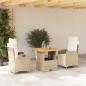 Preview: ARDEBO.de - 3-tlg. Garten-Essgruppe mit Kissen Beige Poly Rattan