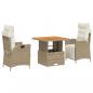 Preview: 3-tlg. Garten-Essgruppe mit Kissen Beige Poly Rattan