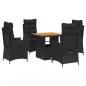 Preview: 5-tlg. Garten-Essgruppe mit Kissen Schwarz Poly Rattan