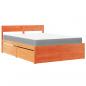 Preview: Bett mit Schubladen und Matratze Wachsbraun 120x190 Massivholz