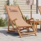 Preview: ARDEBO.de - Strandstuhl Klappbar Taupe Massivholz Eukalyptus und Stoff