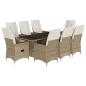 Preview: 9-tlg. Garten-Essgruppe mit Kissen Beige Poly Rattan