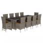 Preview: 11-tlg. Garten-Essgruppe mit Kissen Grau Poly Rattan