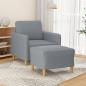 Preview: ARDEBO.de - Sessel mit Hocker Hellgrau 60 cm Stoff