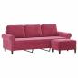 Preview: 3-Sitzer-Sofa mit Hocker Weinrot 180 cm Samt