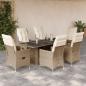 Preview: ARDEBO.de - 7-tlg. Garten-Essgruppe mit Kissen Beige Poly Rattan
