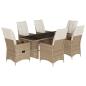 Preview: 7-tlg. Garten-Essgruppe mit Kissen Beige Poly Rattan