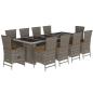 Preview: 11-tlg. Garten-Essgruppe mit Kissen Grau Poly Rattan