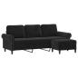 Preview: 3-Sitzer-Sofa mit Hocker Schwarz 180 cm Samt