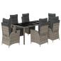 Preview: 7-tlg. Garten-Essgruppe mit Kissen Grau Poly Rattan