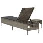 Preview: Sonnenliege mit Tisch und Auflage Grau Poly Rattan