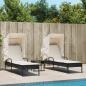 Preview: ARDEBO.de - Sonnenliegen 2 Stk. mit Dach und Tisch Schwarz Poly-Rattan