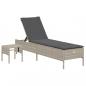 Preview: Sonnenliege mit Tisch und Auflage Hellgrau Poly Rattan