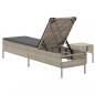 Preview: Sonnenliege mit Tisch und Auflage Hellgrau Poly Rattan