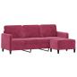 Preview: 3-Sitzer-Sofa mit Hocker Weinrot 180 cm Samt