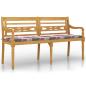 Preview: Batavia-Bank mit Kissen Rot Karomuster 150 cm Massivholz Teak