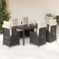 Preview: ARDEBO.de - 7-tlg. Garten-Essgruppe mit Kissen Schwarz Poly Rattan