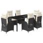 Preview: 7-tlg. Garten-Essgruppe mit Kissen Schwarz Poly Rattan
