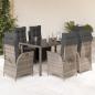Preview: ARDEBO.de - 7-tlg. Garten-Essgruppe mit Kissen Grau Poly Rattan