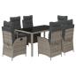 Preview: 7-tlg. Garten-Essgruppe mit Kissen Grau Poly Rattan