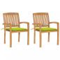 Preview: ARDEBO.de - Gartenstühle 2 Stk. mit Hellgrünen Kissen Massivholz Teak 