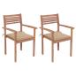 Preview: ARDEBO.de - Gartenstühle 2 Stk. mit Beige Kissen Massivholz Teak