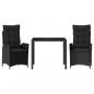 Preview: 3-tlg. Garten-Essgruppe mit Kissen Schwarz Poly Rattan