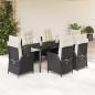 Preview: ARDEBO.de - 7-tlg. Garten-Essgruppe mit Kissen Schwarz Poly Rattan