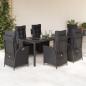 Preview: ARDEBO.de - 7-tlg. Garten-Essgruppe mit Kissen Schwarz Poly Rattan