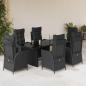 Preview: ARDEBO.de - 7-tlg. Garten-Essgruppe mit Kissen Schwarz Poly Rattan