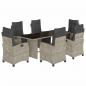 Preview: 7-tlg. Garten-Essgruppe mit Kissen Hellgrau Poly Rattan